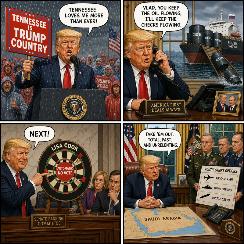 Satirical editorial cartoon