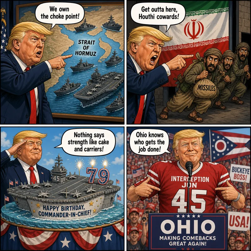 Satirical editorial cartoon